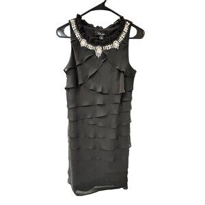 ✌️ 2/$40 ✌️ Black Mid-length Layered Chiffon, Jeweled Scoop Neckline Dress sz 10